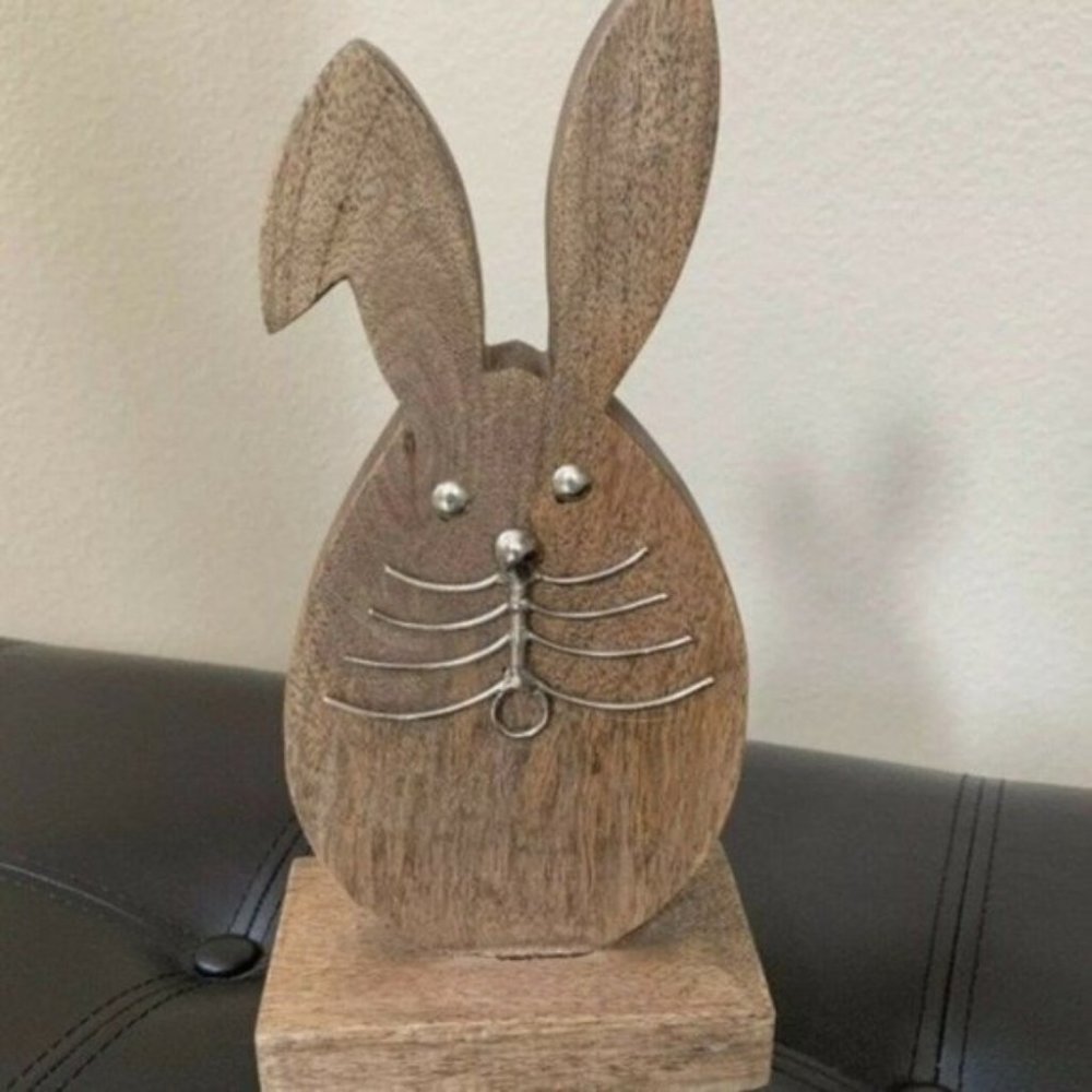 Wooden Bunny Rabbit Tabletop Decor Picture Card Holder 10.5”H
